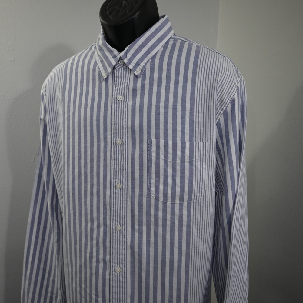 J.Crew Oxford Button Up Mens XLT Classic Blue White Multi Striped Organic Cotton